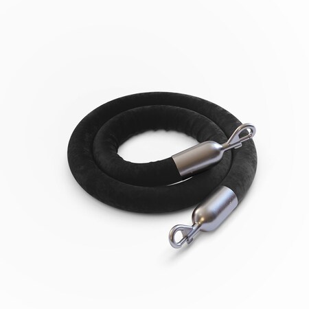 Montour Line Velvet Rope Black With Satin Stainless Snap Ends 8ft.Cotton Core PVR150-80-BK-SE-SS